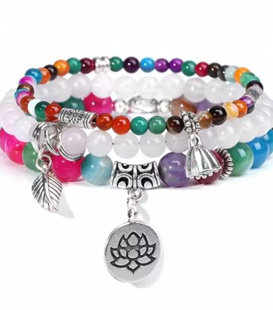 Bracelets set 3 pieces natural stone with charms
